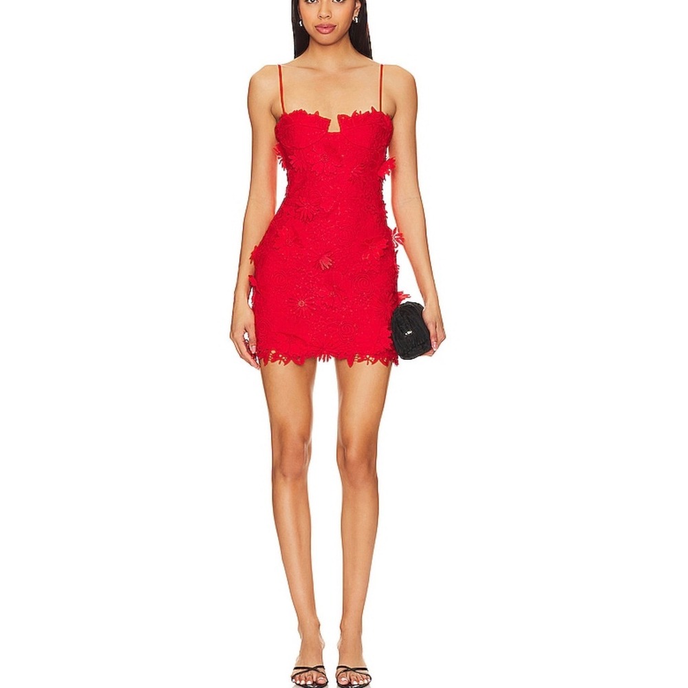 Bardot Brias Mini Dress Fire Red 3D Floral Lace Applique Cockail XL US 10